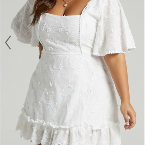 Dresses & Skirts - FANCY A SPRITZ SQUARE NECK MINI DRESS IN BLUE EMBROIDERY